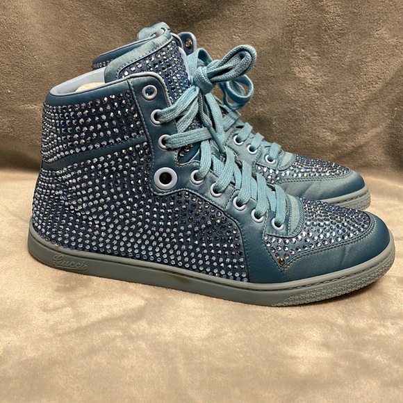 Gucci Coda Blue Satin 37 1/2 - Picture 1 of 7